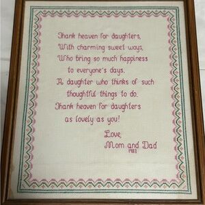 Framed Embroidered cross stitch Poem for Daughters